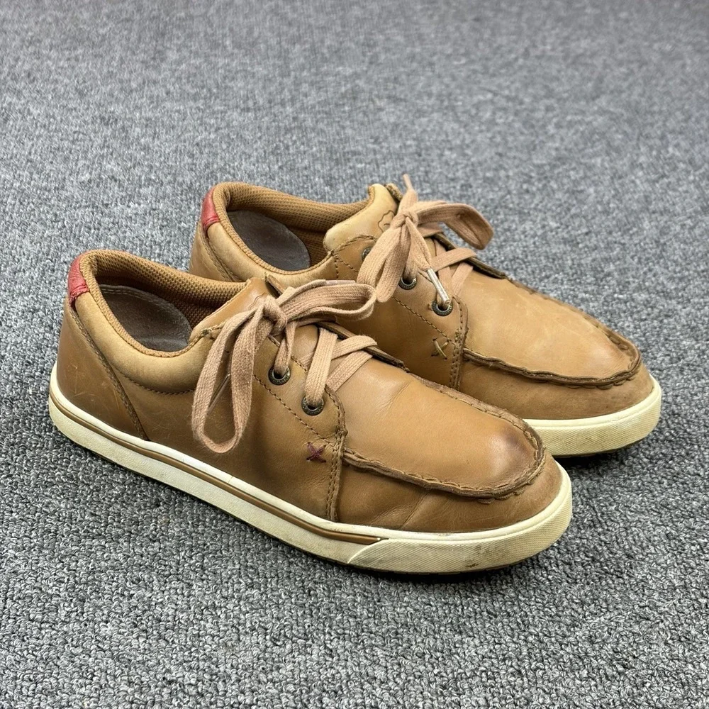 Twisted X Kid's Tan Leather Kick On Lace Up Shoes YCA0012 Size 5 M